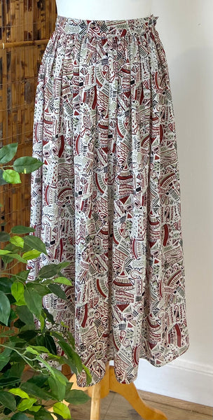 Vintage Abstract Print Midi Skirt